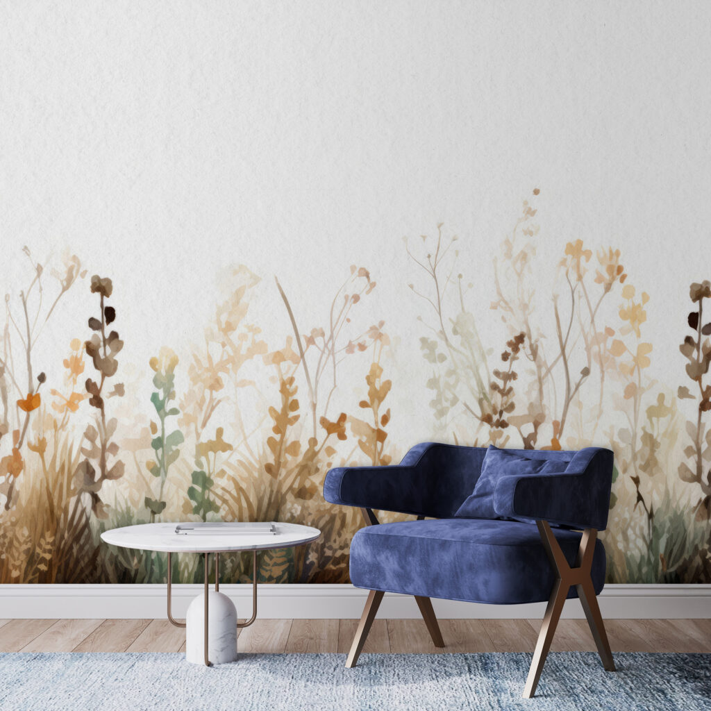 A painting of grass and flowers