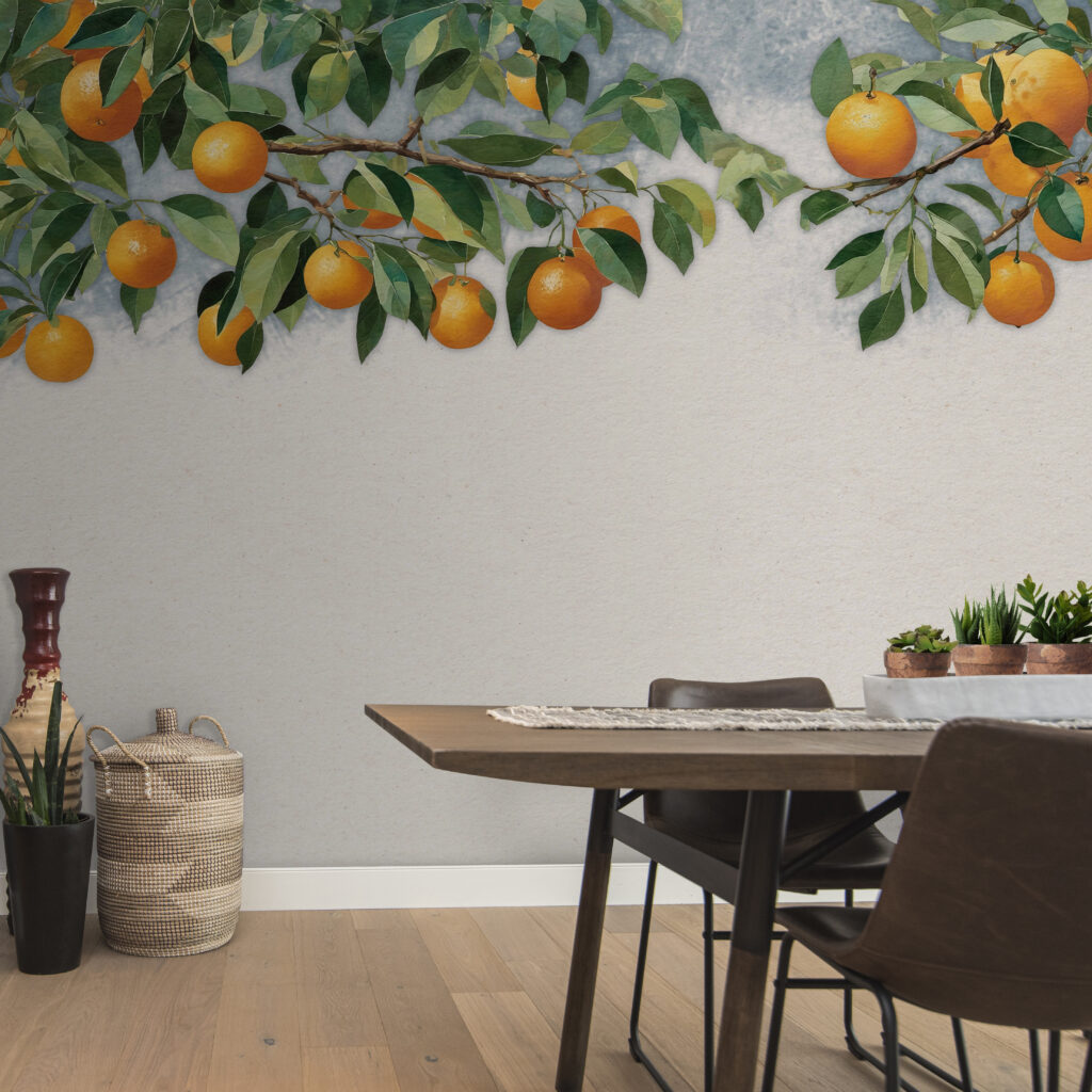 A branch of oranges with leaves A branch of oranges with leaves