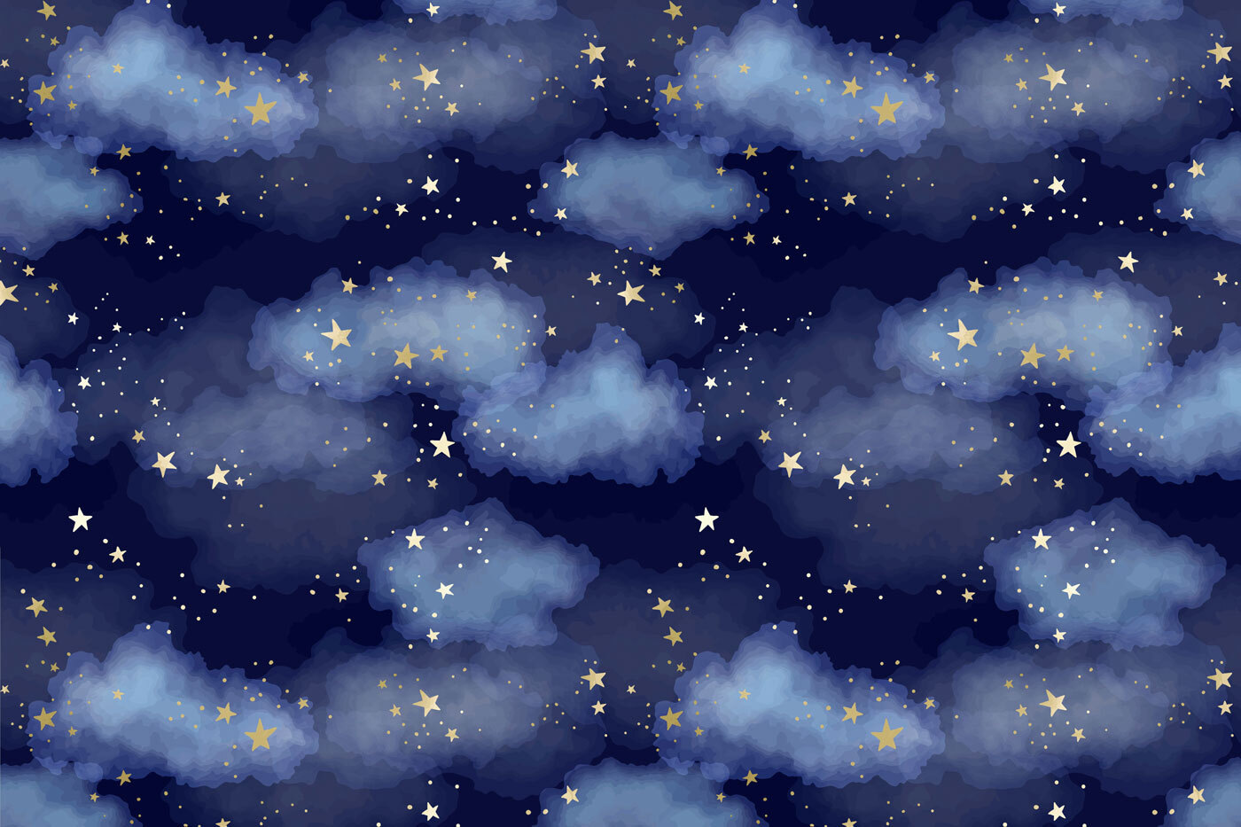 A blue sky with clouds and stars