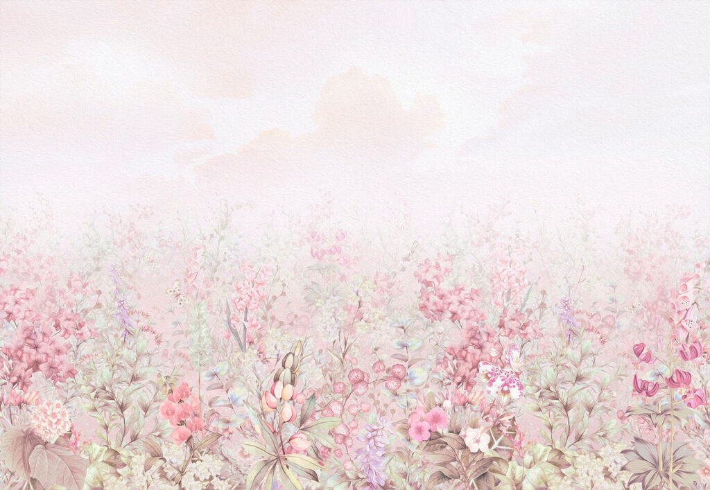 A painting of flowers and leaves