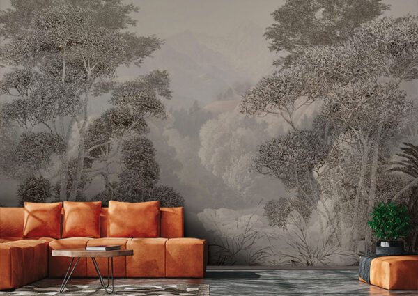 A landscape with trees and mountains