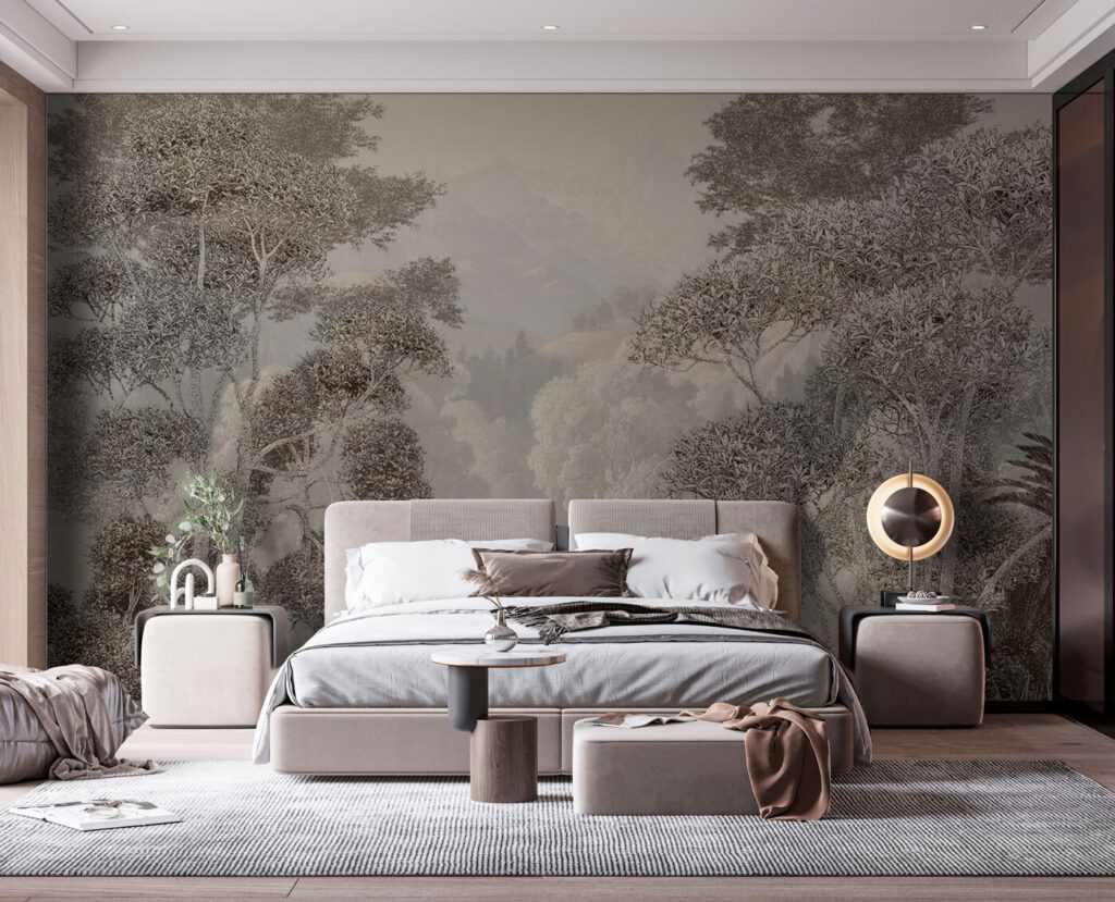 A landscape with trees and mountains