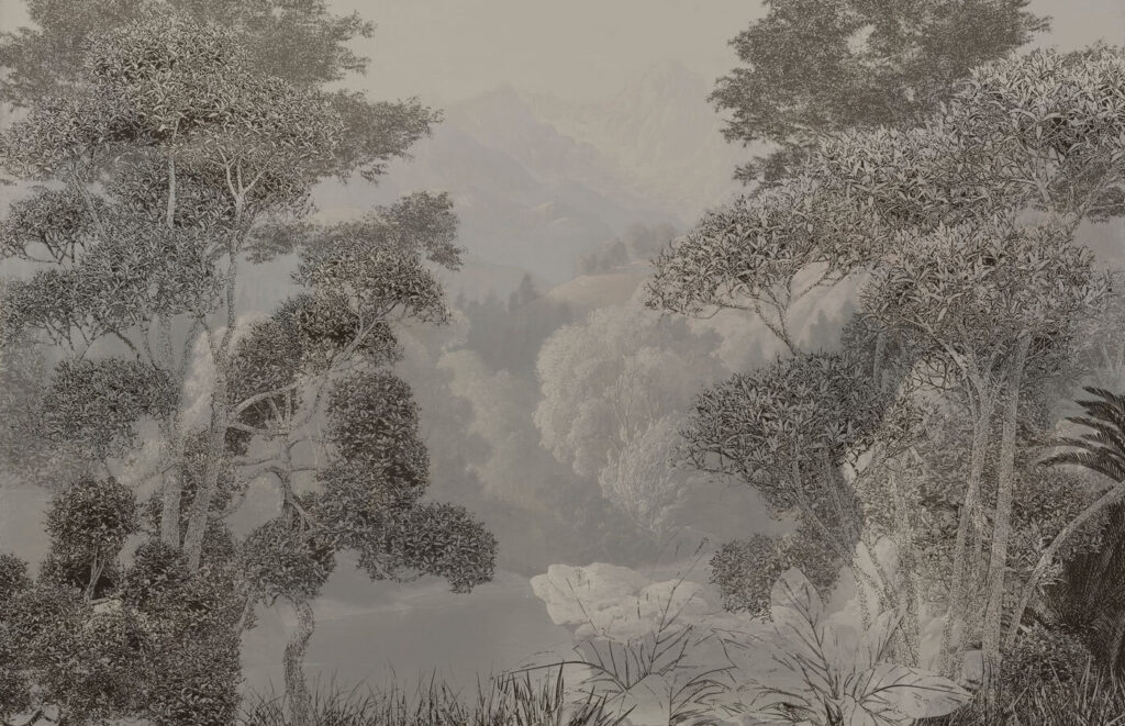 A landscape with trees and mountains