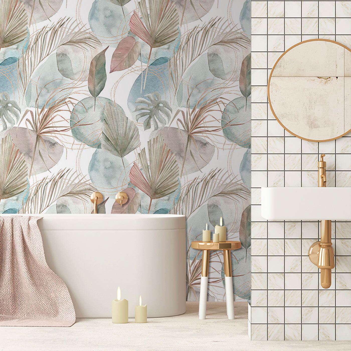 Pattern of leaves and circles