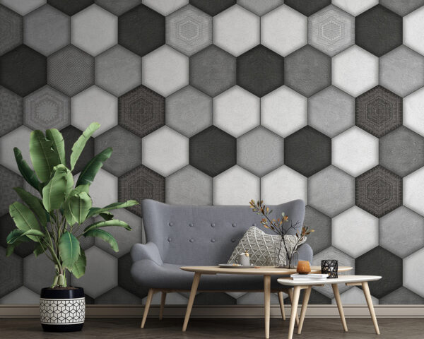 Geometrikus hatszögletű minta szürkeárnyalatban Geometrikus hatszögletű minta szürkeárnyalatban