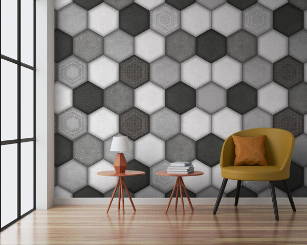 Geometrikus hatszögletű minta szürkeárnyalatban Geometrikus hatszögletű minta szürkeárnyalatban