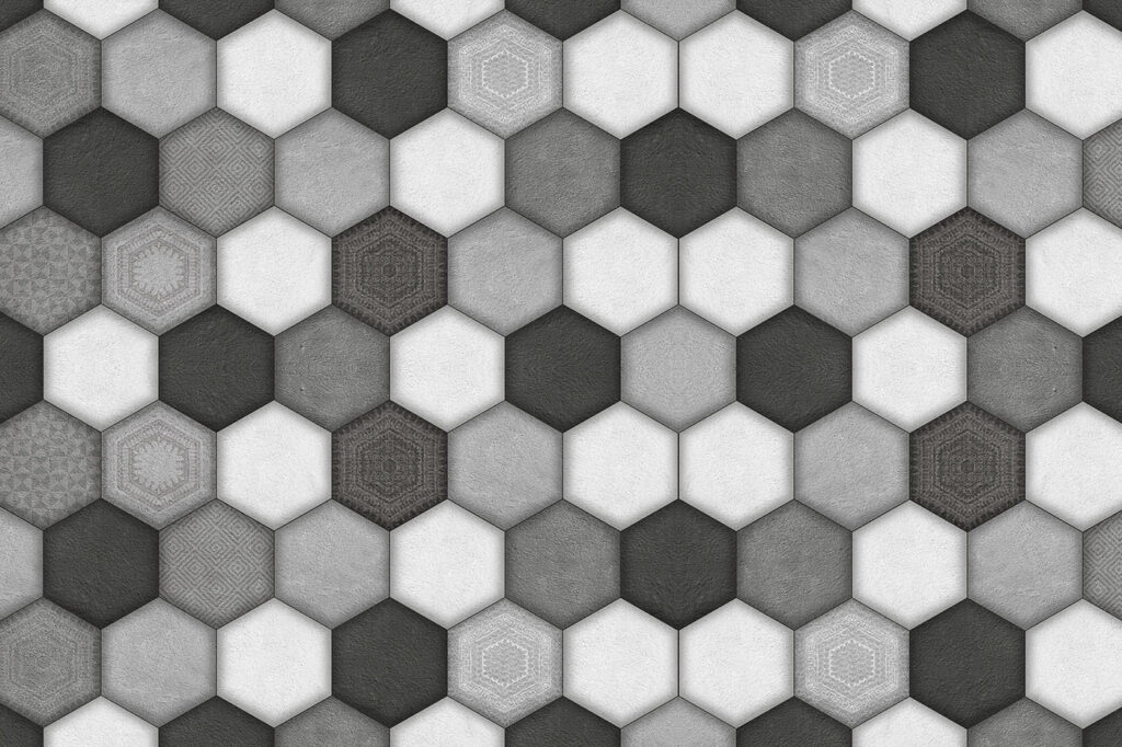 Geometrikus hatszögletű minta szürkeárnyalatban Geometrikus hatszögletű minta szürkeárnyalatban