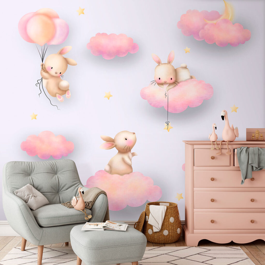 Group of rabbits on clouds Group of rabbits on clouds