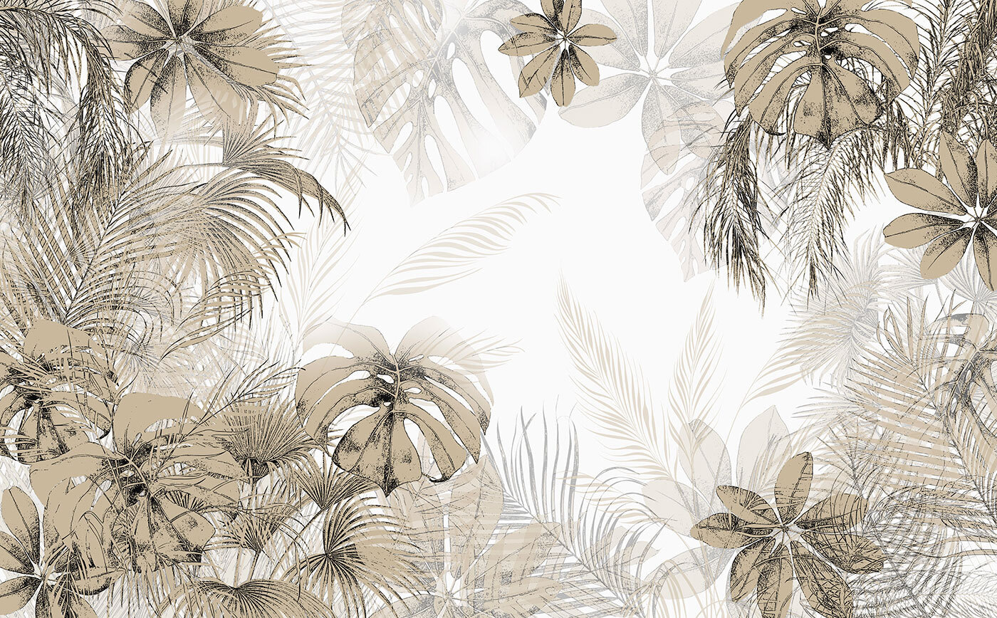 Tropical leaves in soft neutral tones