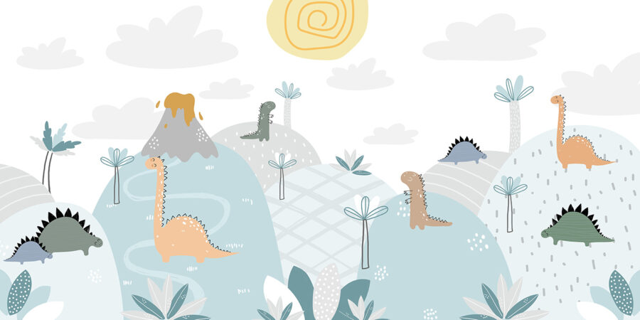 Rajzfilm dinoszauruszok egy dombon
