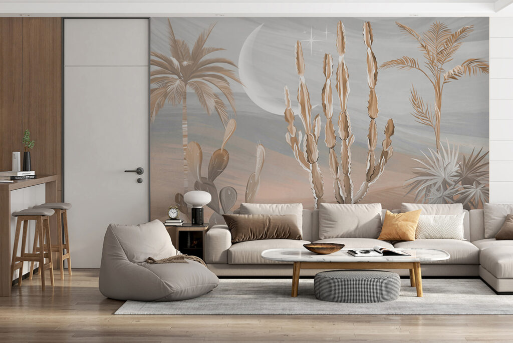 Desert landscape with cactus and palm trees Desert landscape with cactus and palm trees