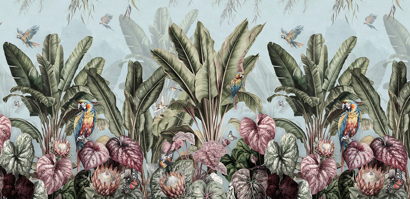 Tapéta trópusi növényekkel és madarakkal u96259p - Tapéta trópusi növényekkel és madarakkal - tegory