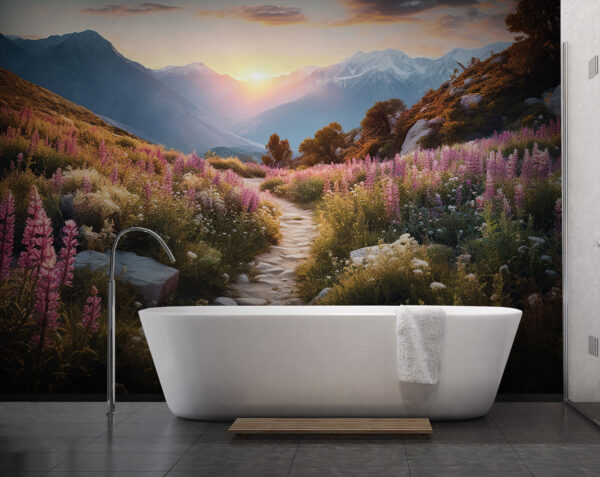 Út a hegyeken keresztül virágokkal Út a hegyeken keresztül virágokkal