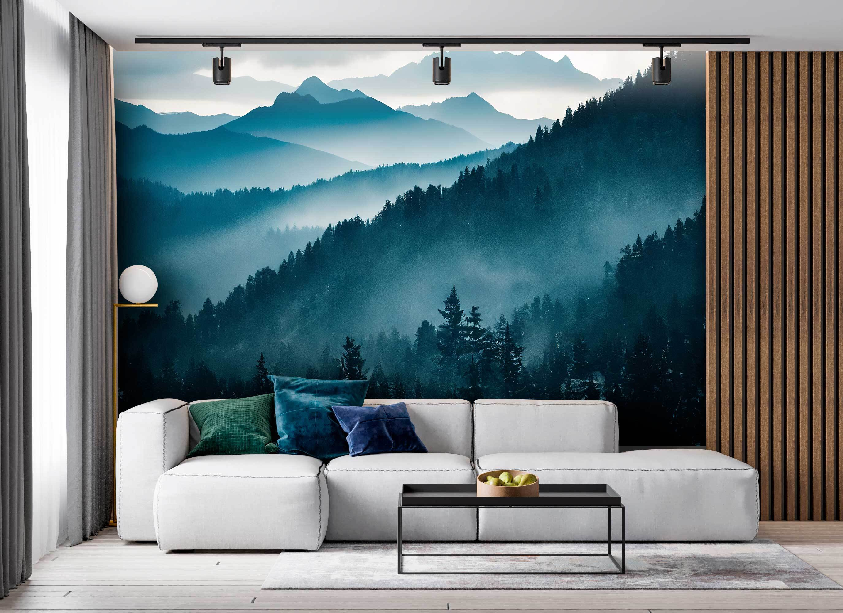 Mountain range with trees and fog Mountain range with trees and fog