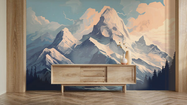 Mountain range with trees and clouds Mountain range with trees and clouds