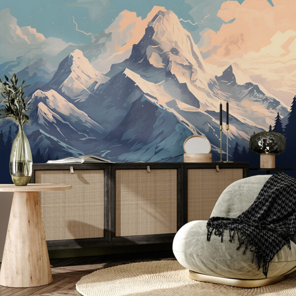 Mountain range with trees and clouds Mountain range with trees and clouds