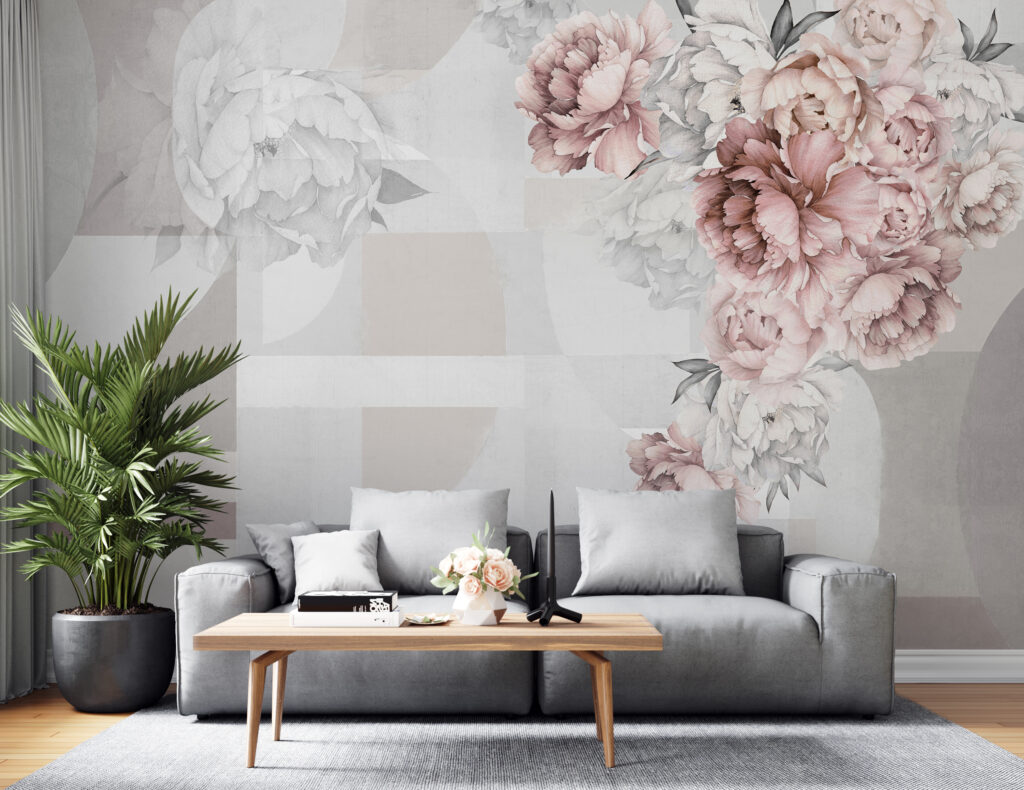 Soft florals complementing abstract shapes Soft florals complementing abstract shapes