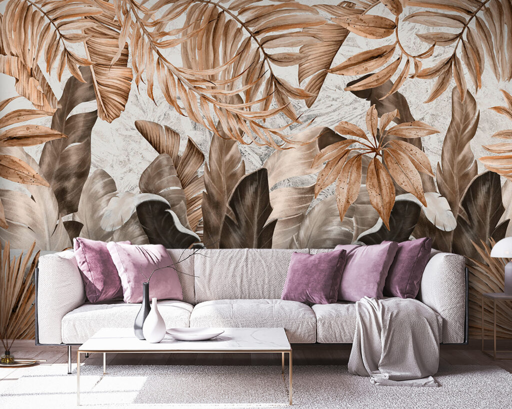 Tropical leaves in earthy tones