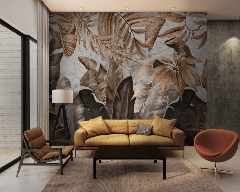 Tropical leaves in earthy tones