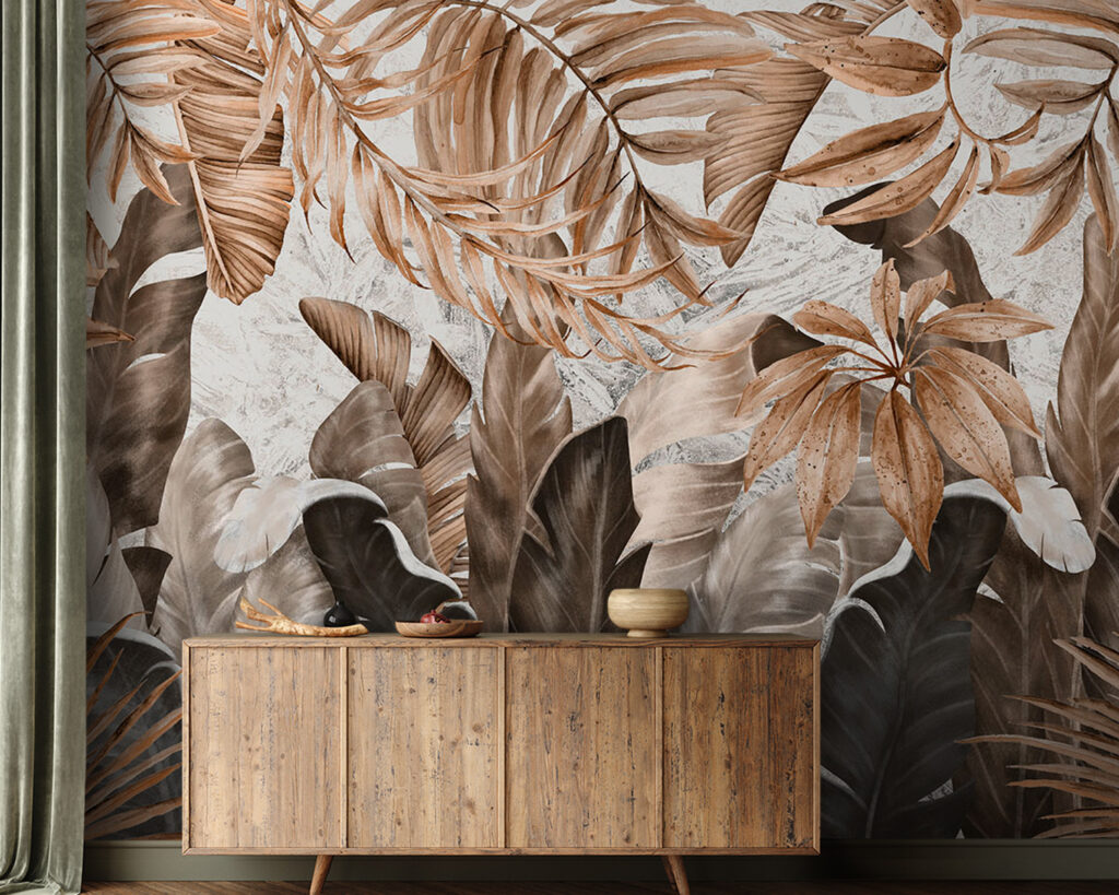 Tropical leaves in earthy tones