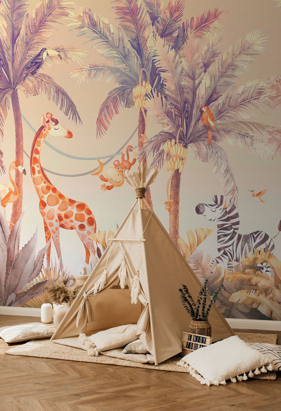 Giraffe and zebra in a jungle Giraffe and zebra in a jungle