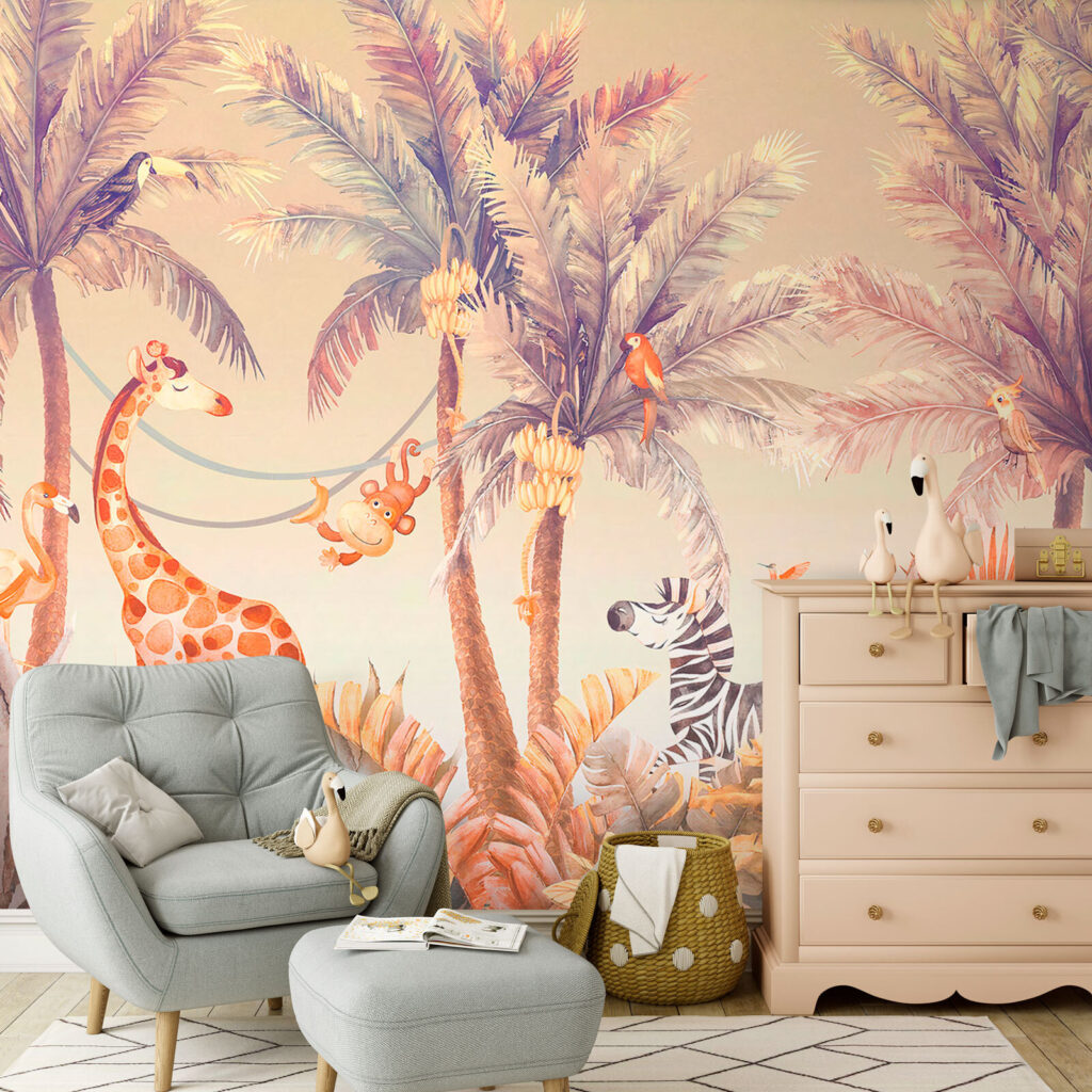 Giraffe and zebra in a jungle Giraffe and zebra in a jungle