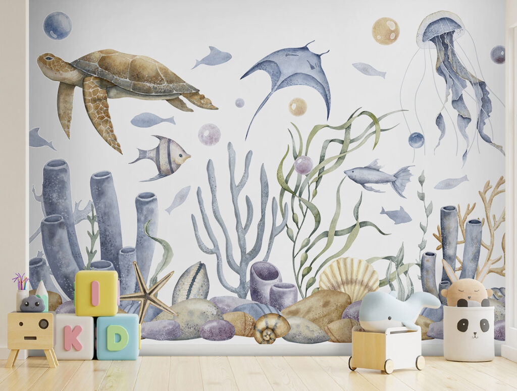 Sea life with fish and seaweed Sea life with fish and seaweed