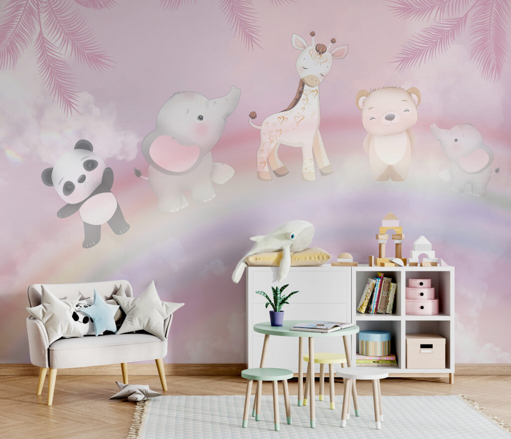 Group of animals on a rainbow Group of animals on a rainbow