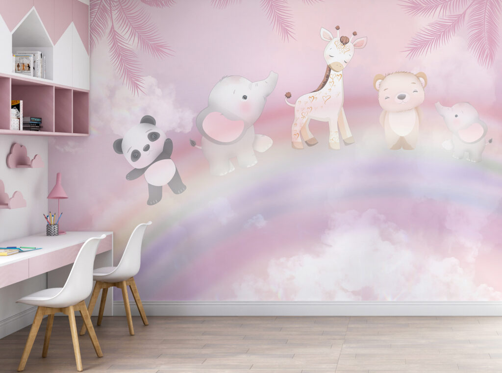 Group of animals on a rainbow Group of animals on a rainbow