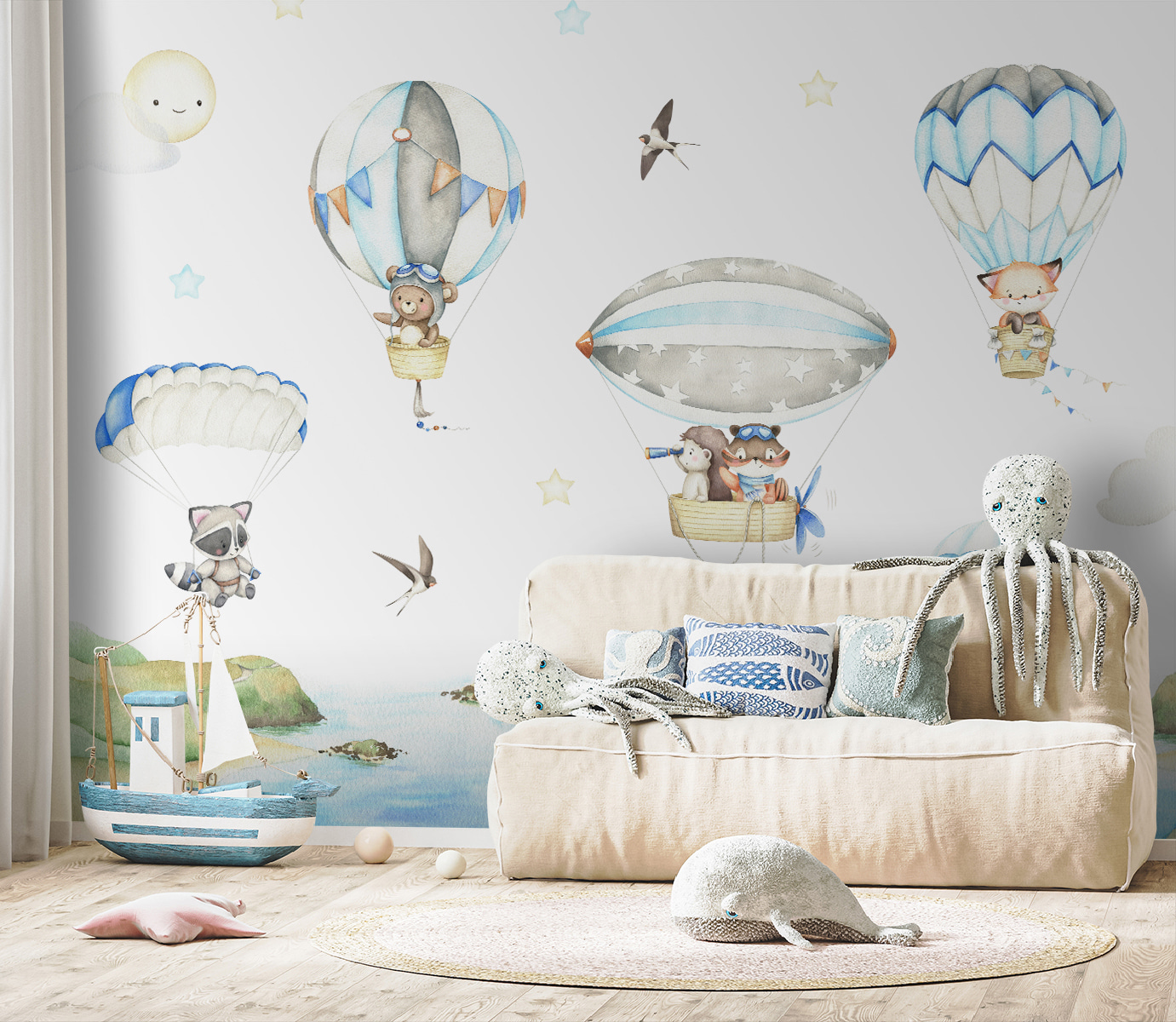 Group of animals in hot air balloons Group of animals in hot air balloons