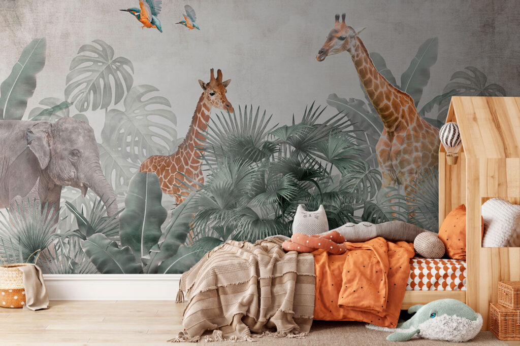 Group of giraffes in a forest Group of giraffes in a forest