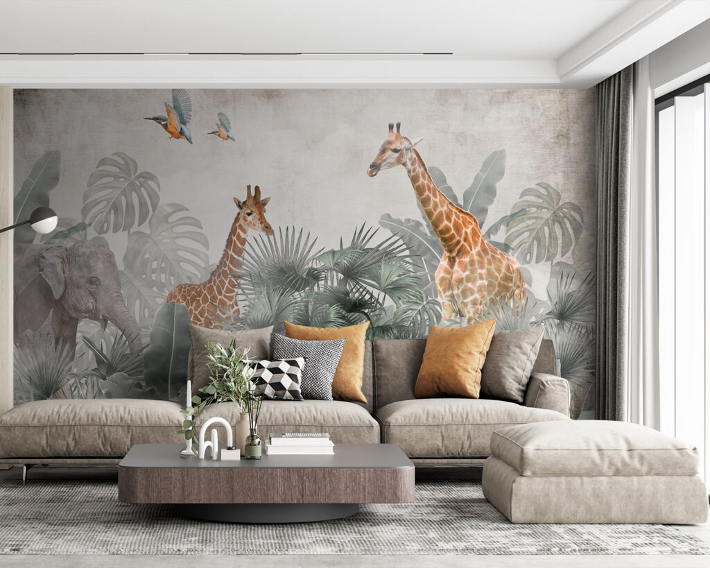 Group of giraffes in a forest Group of giraffes in a forest