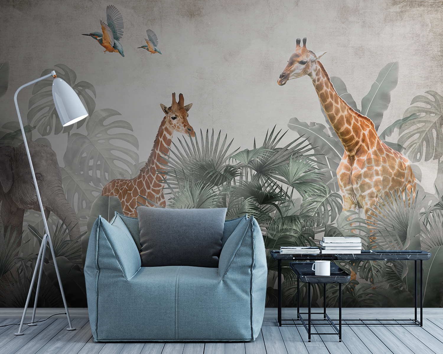 Group of giraffes in a forest Group of giraffes in a forest