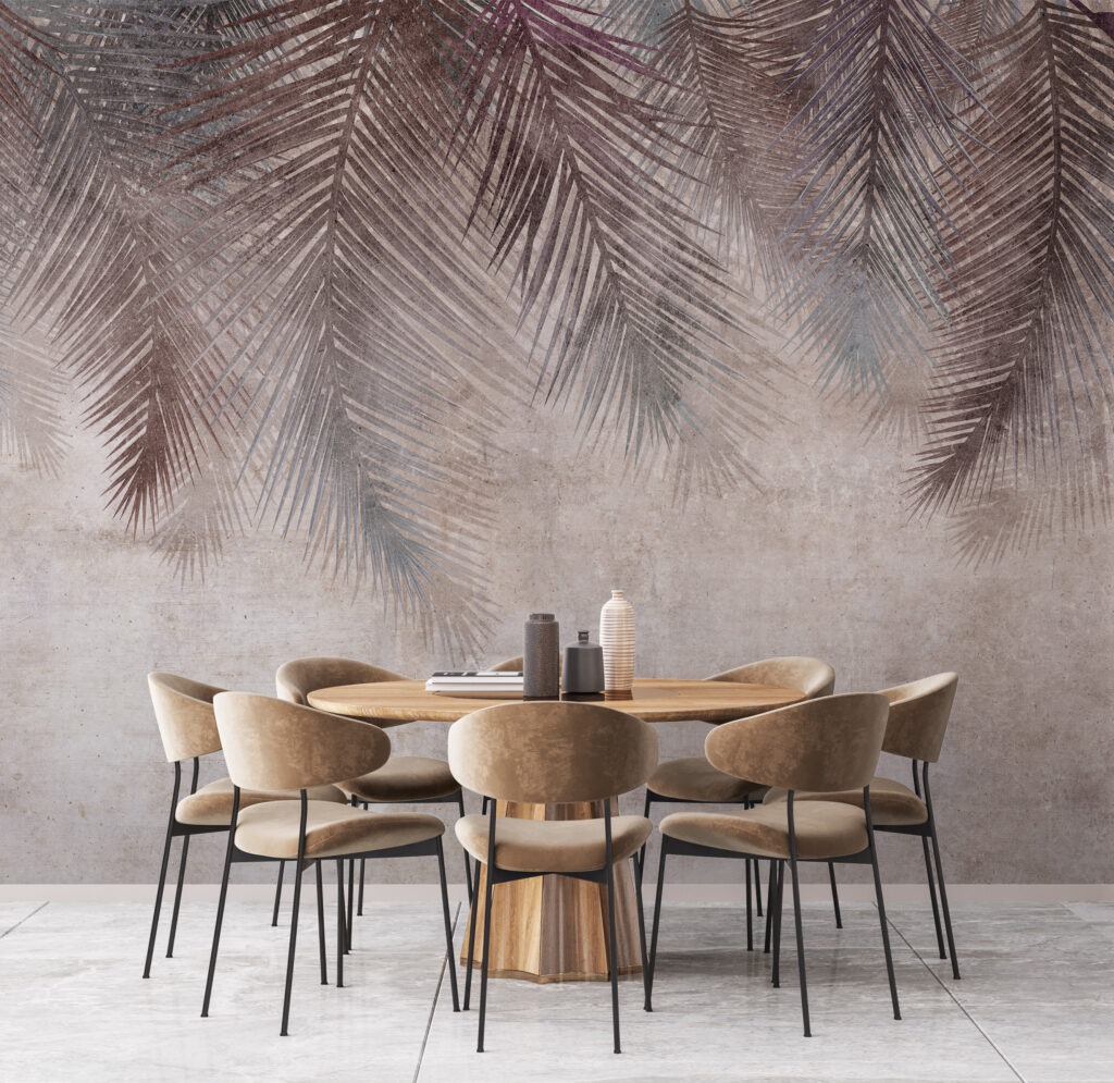 Muted palm leaves on textured background