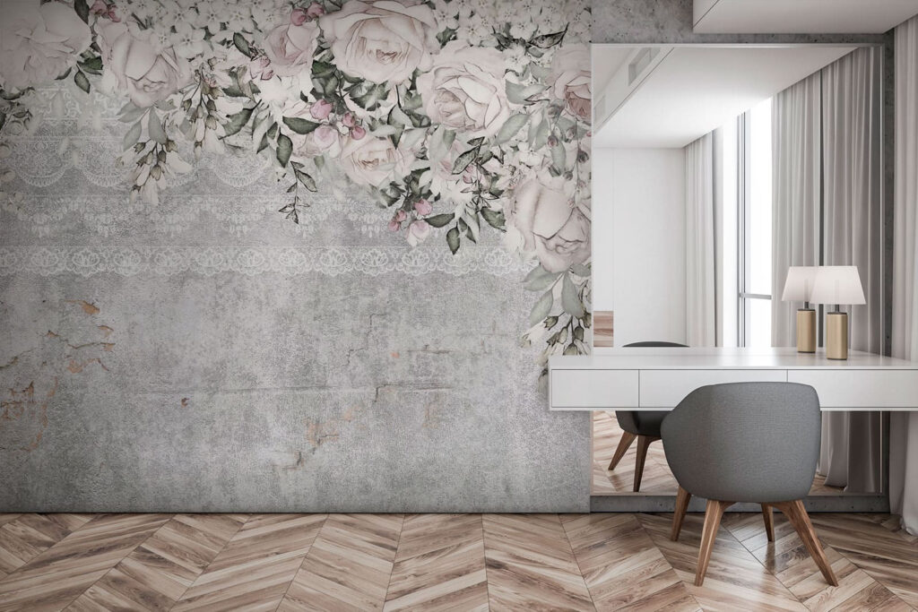 White and pink flowers on a gray background White and pink flowers on a gray background