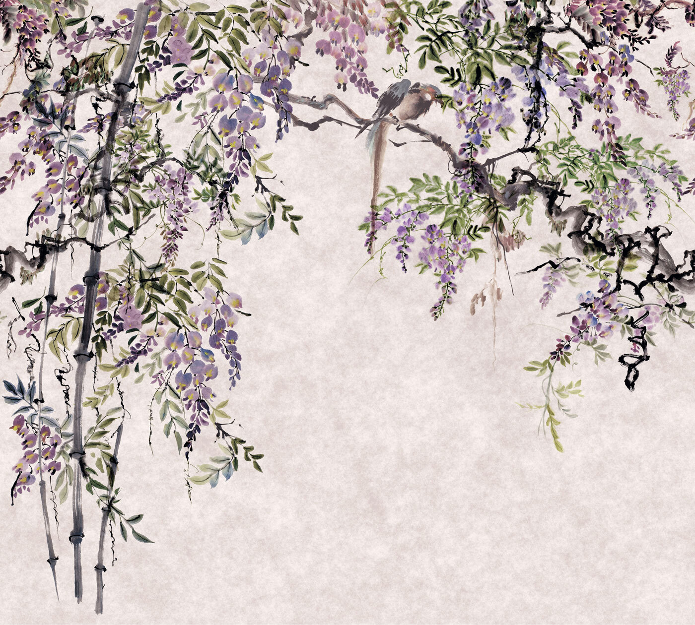 Painting of a tree with purple flowers