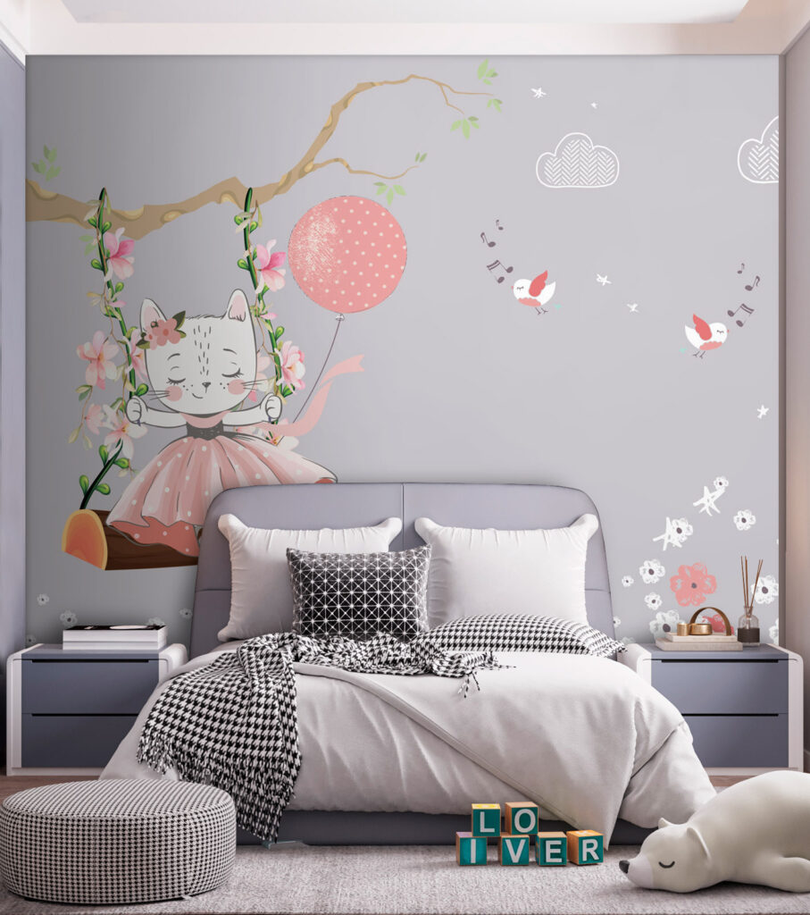 Cartoon of a cat on a swing Cartoon of a cat on a swing