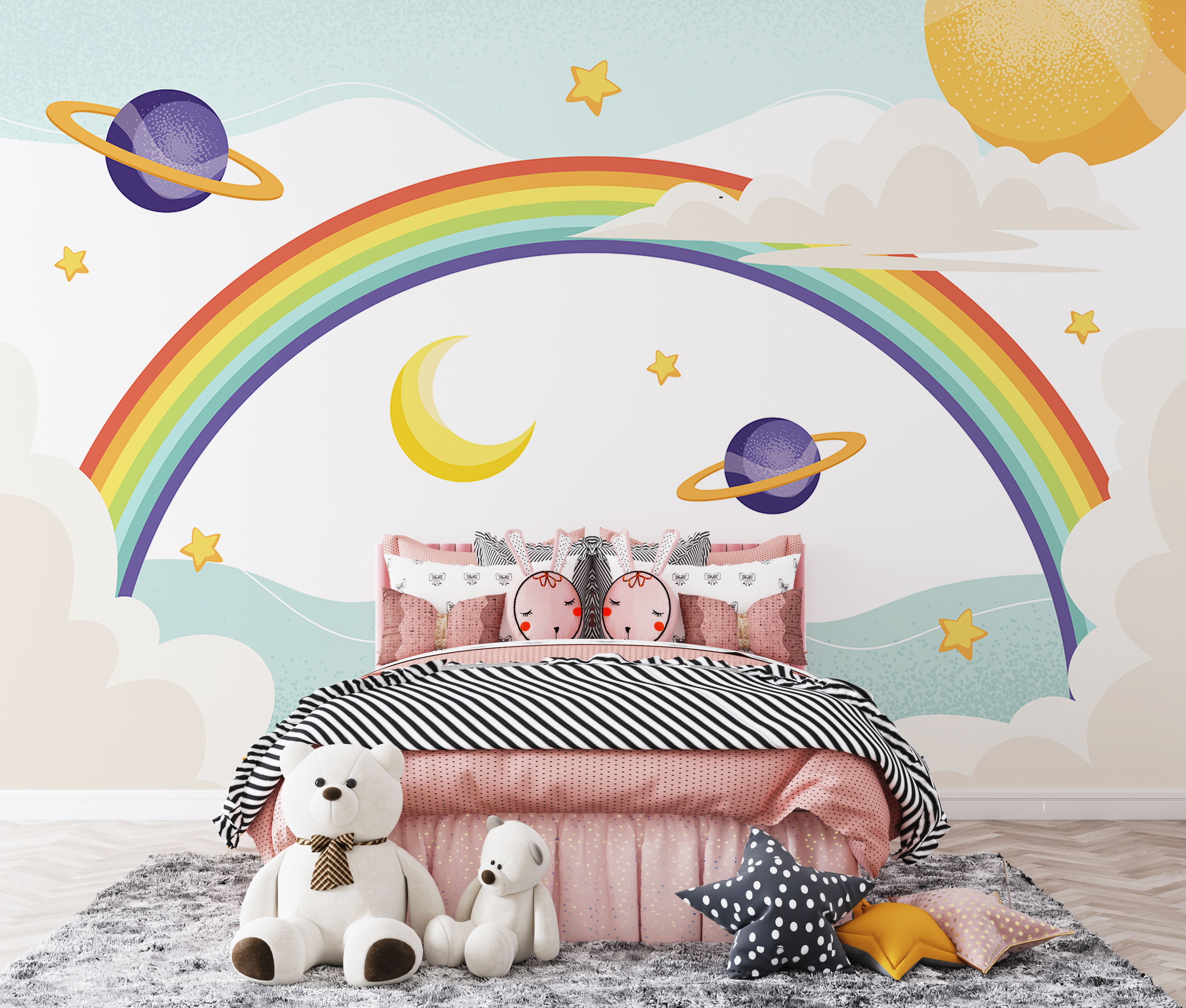 Rainbow with planets and stars Rainbow with planets and stars