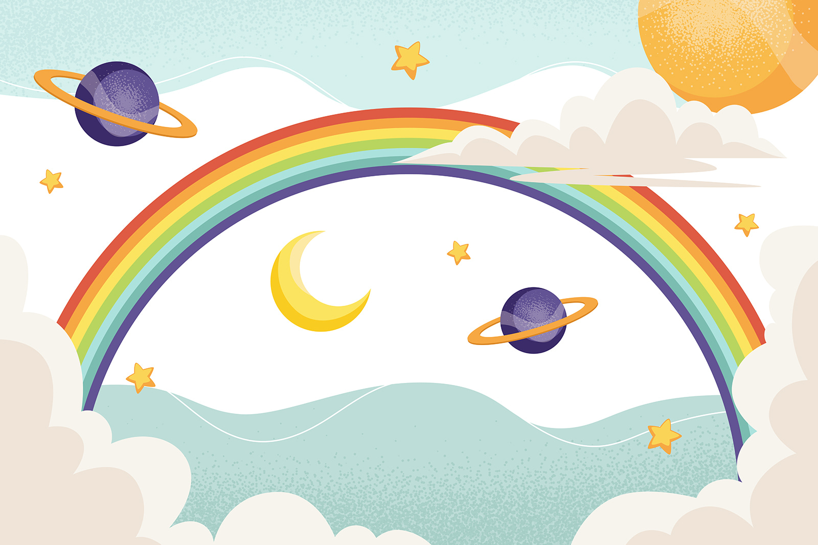 Rainbow with planets and stars Rainbow with planets and stars