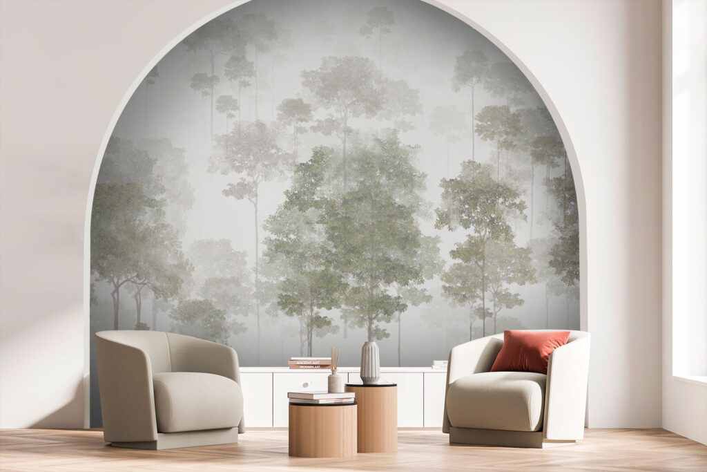 Group of trees in fog Group of trees in fog