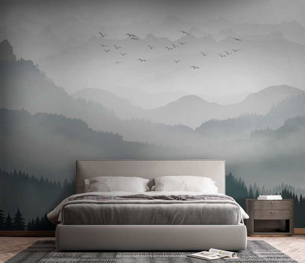 Birds flying over a mountain range Birds flying over a mountain range