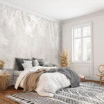 Fotótapéta Fehér levelek szürke felületen