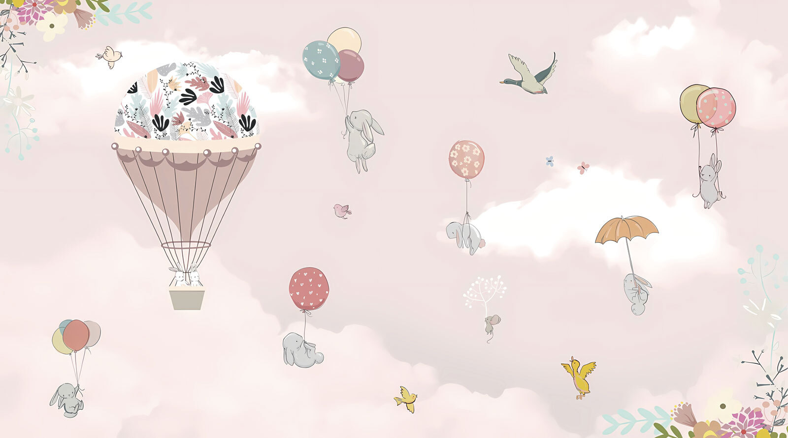 Hot air balloon with birds and animals Hot air balloon with birds and animals