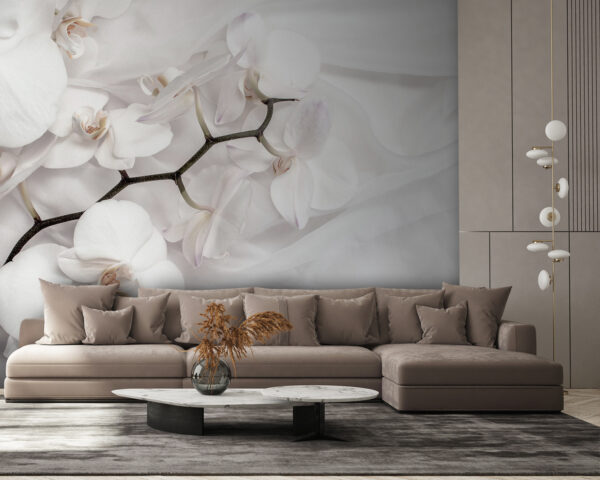 Fehér orchideák fehér szöveten Fehér orchideák fehér szöveten