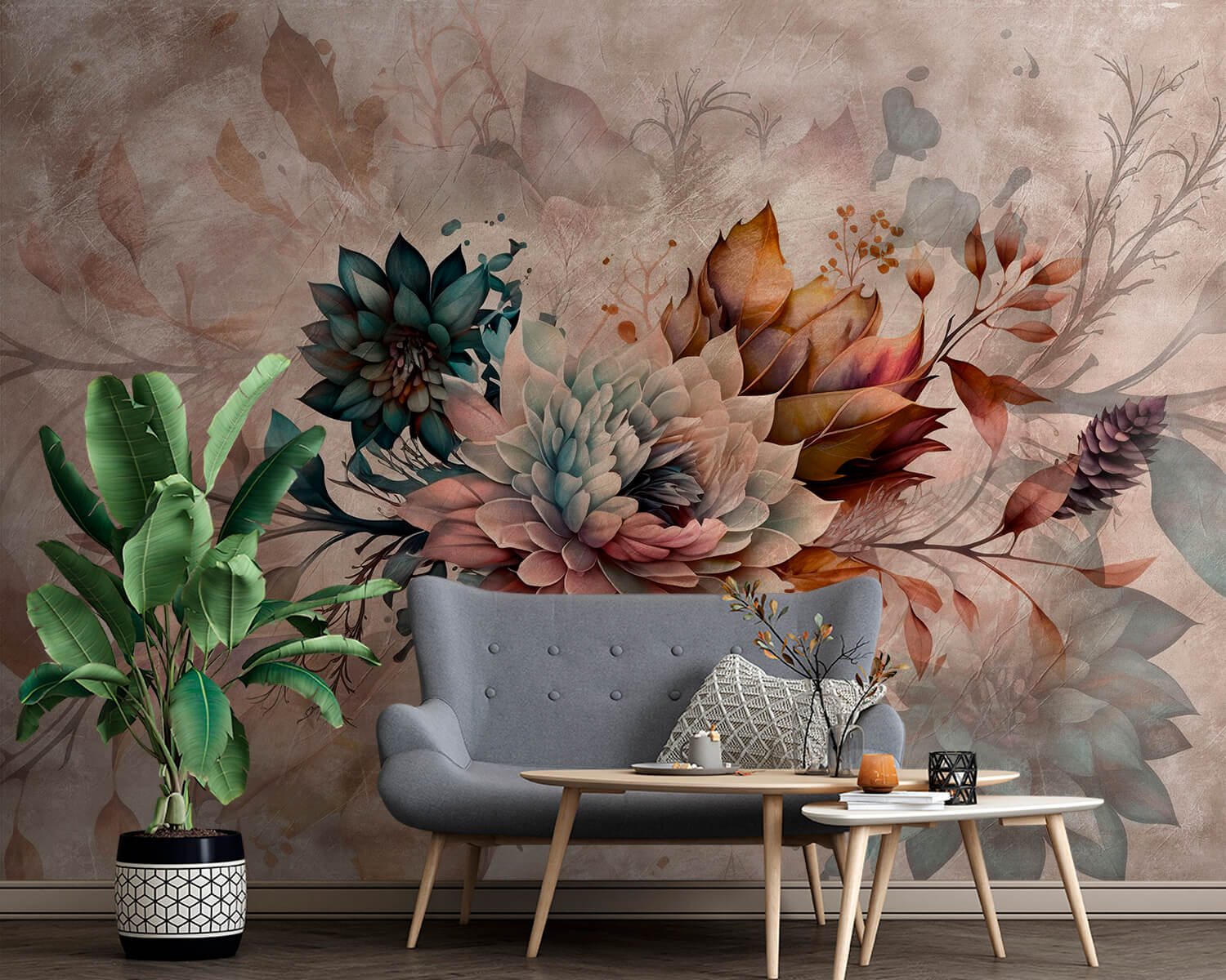 Painting of flowers and leaves