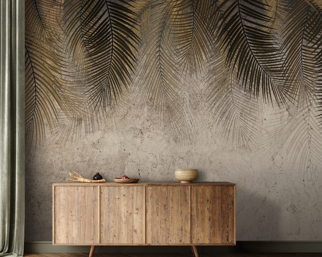 Palm leaves against a textured backdrop Palm leaves against a textured backdrop