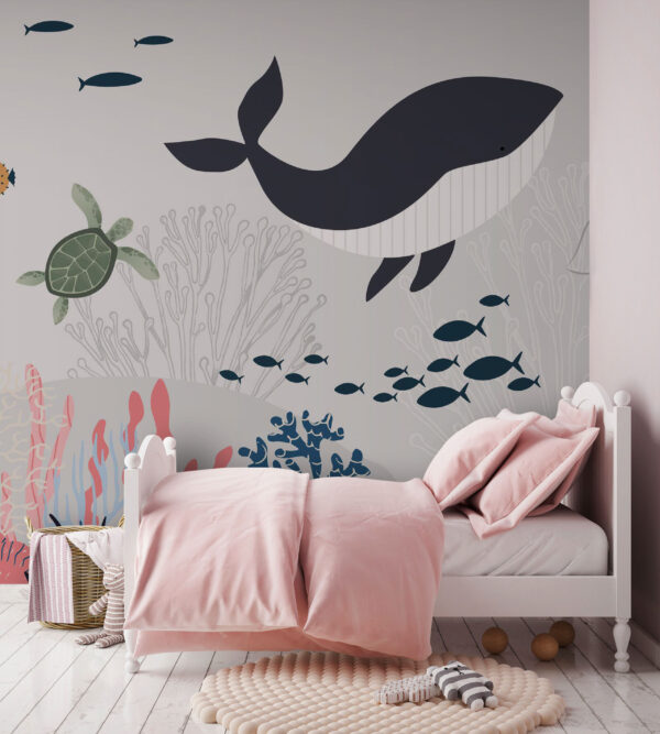 Fotótapéta Bálna és hal úszik az óceánban