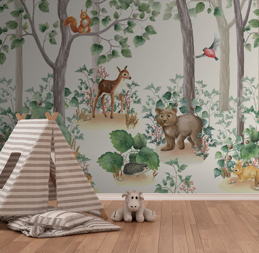 Wallpaper with animals in the forest Wallpaper with animals in the forest