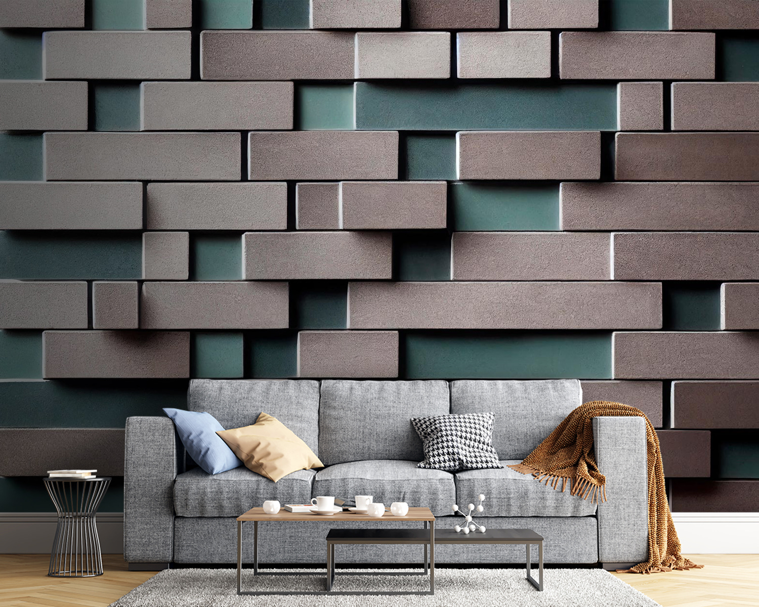 Wall of white and grey bricks