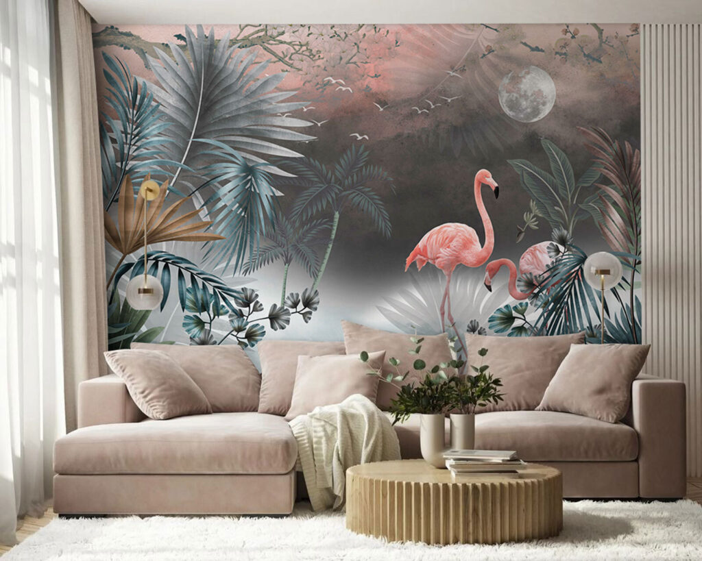 Painting of flamingos and plants Painting of flamingos and plants